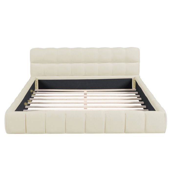 Lit Double - Design Moderne - 160x200cm - Tête de Lit Capitonnée - Sommier Intégré Résistant