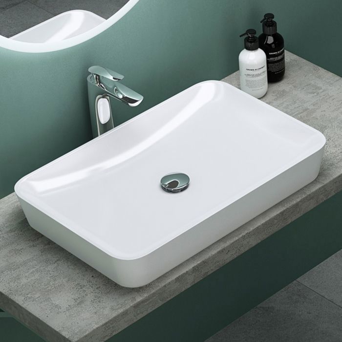 Lavabo rettangolare bianco da appoggio Mai & Mai - Resina - Col815 - 60cm x 40cm x 9cm