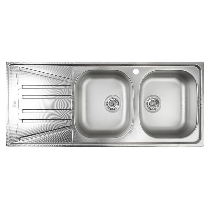 Fregadero Basico, 2 cubetas, 1 escurridor, acero inoxidable, tejido microestructurado, Teka