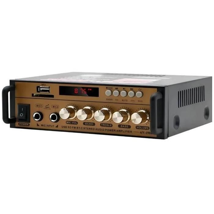 Bluetooth 5.0 Stereo-Zweikanal-HiFi-Verstärker mit 60 W Leistung, USB- und SD-Kartensteckplatz, kabellos, leistungsstarker Klang für Zuhause und Partys, Braun