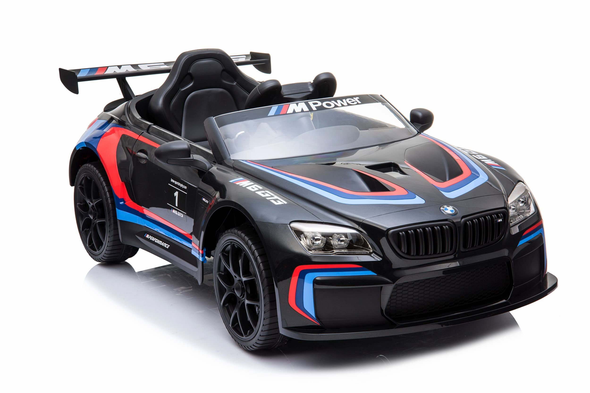 Hračkářství Elektrické dětské auto Dětské elektrické auto BMW M6 Sport GT3 Car Bluetooth sedadlo z kůže EVA, nosnost 35 kg, port AUX/USB, MP3 klakson a zvuk motoru na volantu, dálkové ovládání