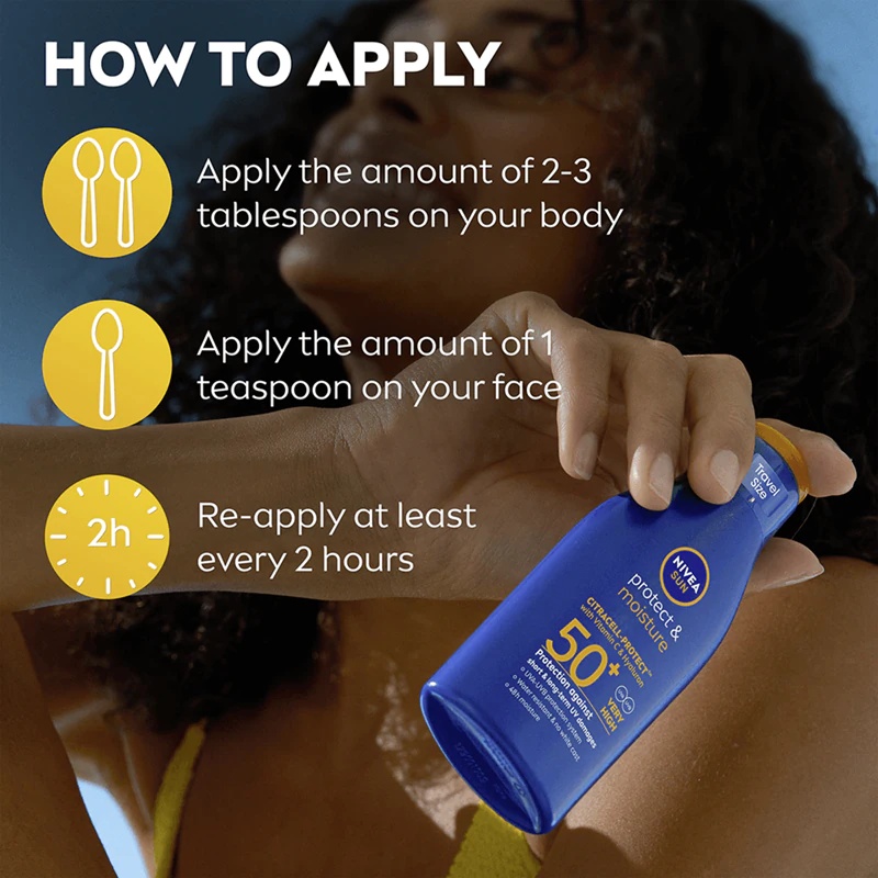 NIVEA SUN Protect & Moisture mitrinošs saules aizsarglosjons ar SPF 50+