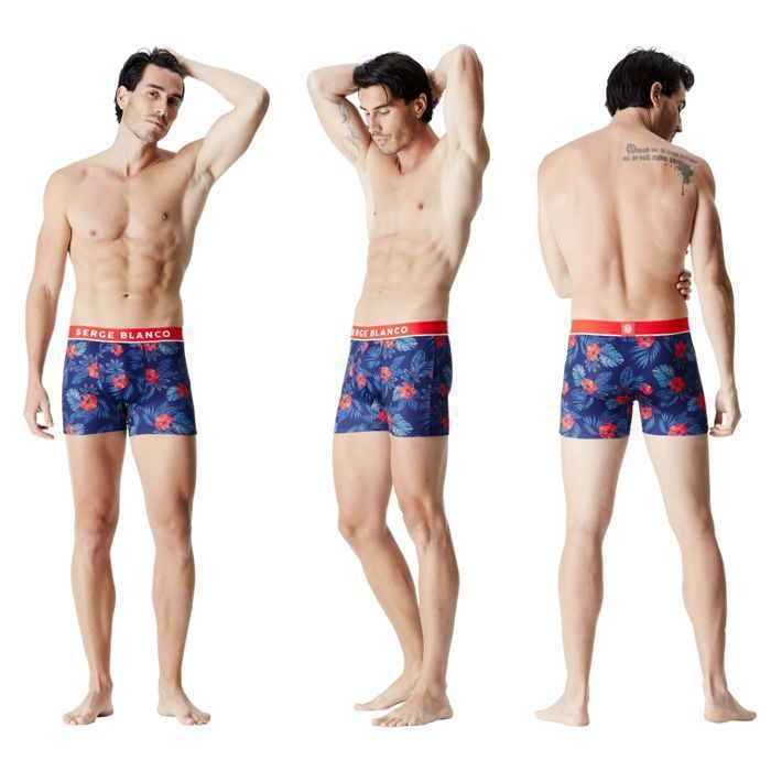 Serge Blanco Boxer Homme  Caleçon Homme - Bleu  (Lot de 3)