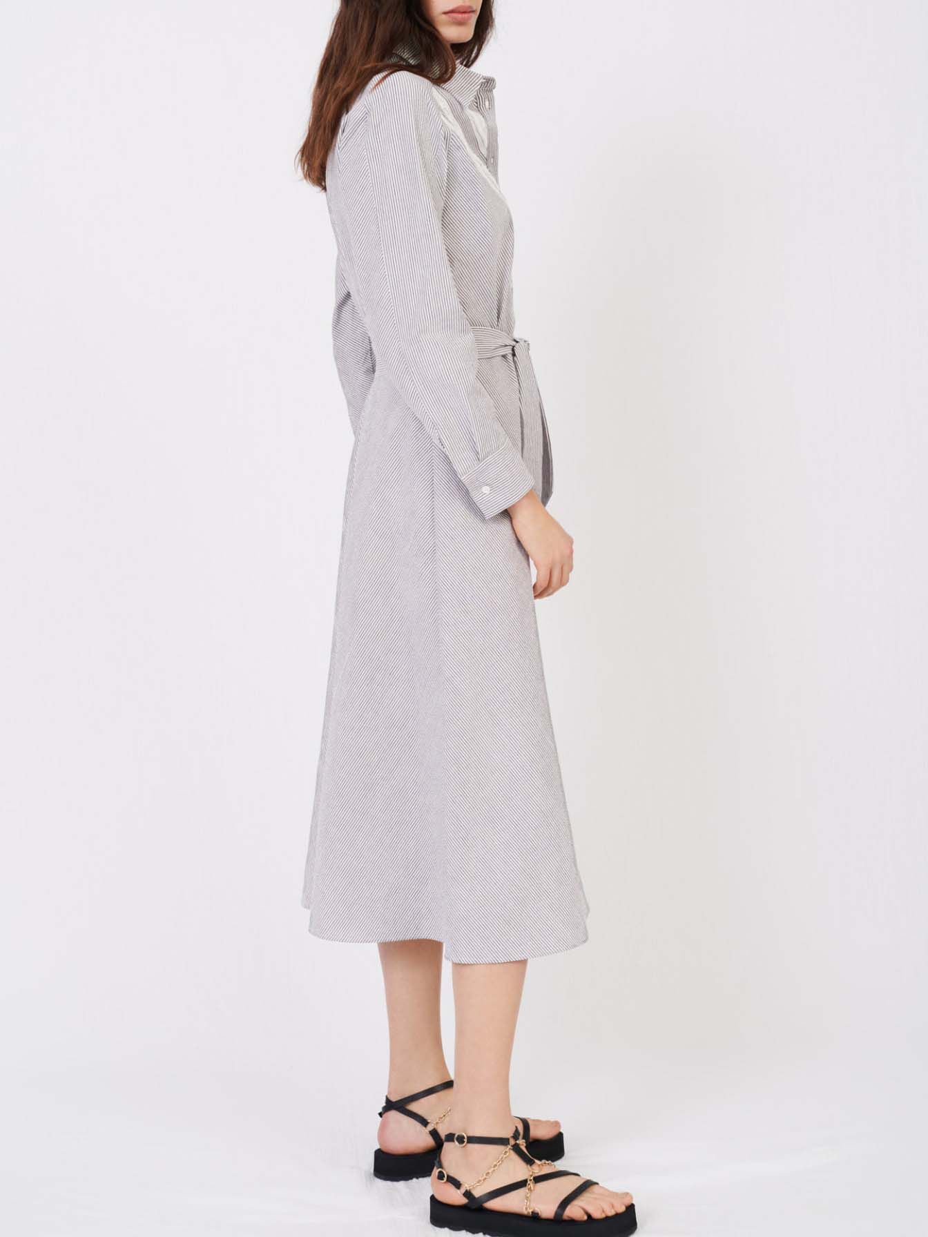 Rochie cămașă cu dungi și dantelă - Bleumarin/Ecru