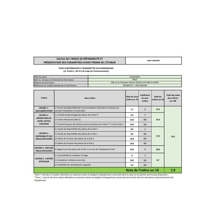 Lava-louças - BEKO - TDFV16310W - 13 serviços - 60 cm - 47 dB - Branca