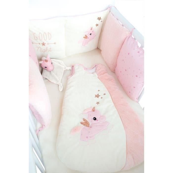 Protector de cuna DOMIVA Jolly - 100 % microfibra de poliéster - Ajustable - Blanco/Rosa - 30 x 180 cm