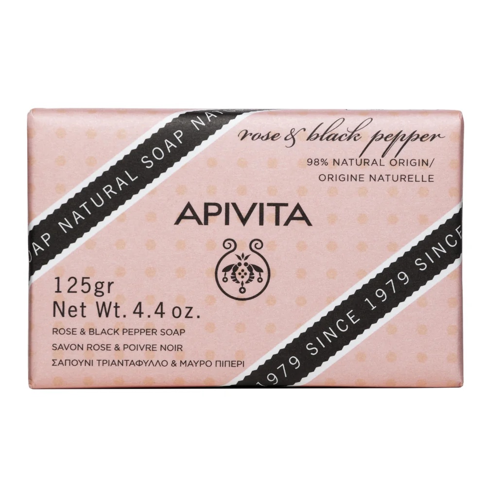 APIVITA Savon naturel Apivita à la rose 125 g, à la rose et au poivre noir