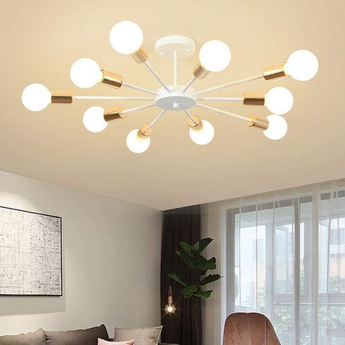 Ganeed Ceiling Light, Sputnik Modern Industrial Chandelier, White, Semi-Ceiling Light with E27 Base and 10 Lights for Living Room and Kitchen