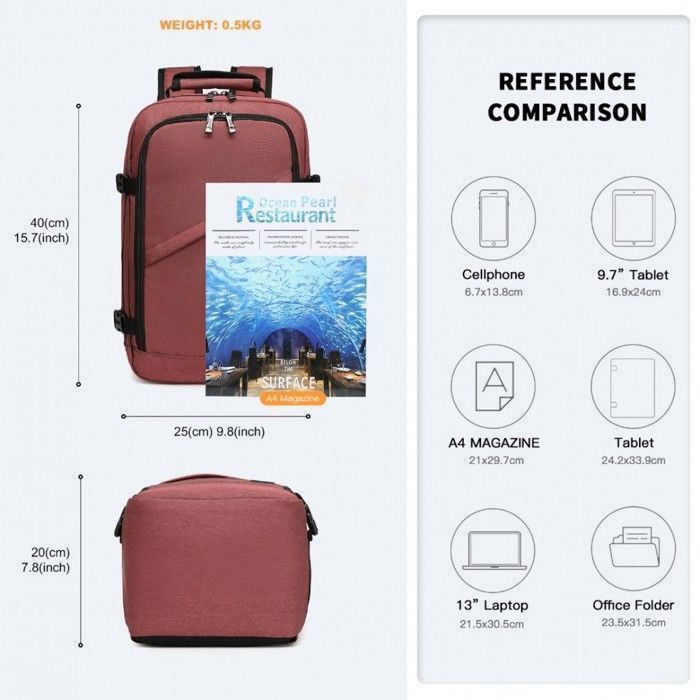 Kono Backpack 40x20x25cm Ryanair Compliant Carry-on Bag 20L for Under-Seat Airplane Luggage for Women and Men, Red
