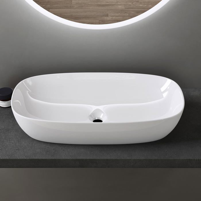 Lavabo de encimera ovalado de cerámica blanca doporro con revestimiento NANO Easy Clean Brüssel104 40,5x40,5x14 cm