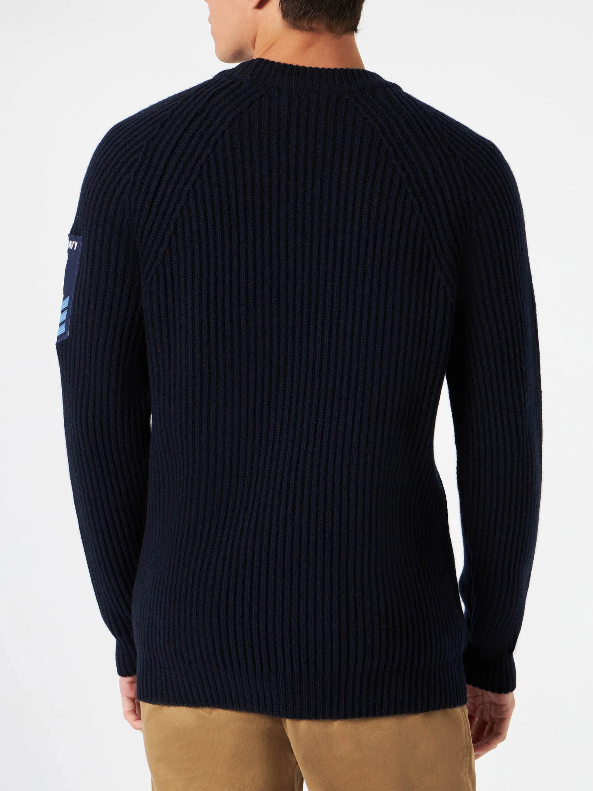 blauer Rippstrickpullover für Herren