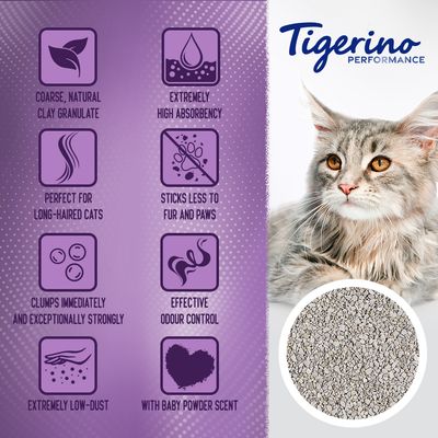 Tigerino Performance XL-Grain Katzenstreu – Babypuderduft