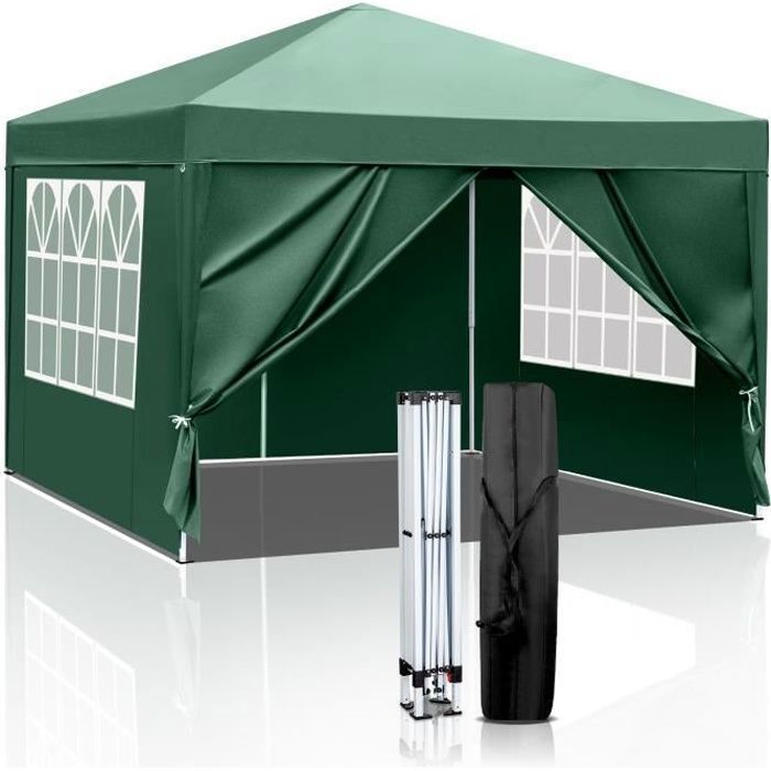 Cenador plegable de 3x3 m, cenador de jardín impermeable con 4 lados, para fiestas/camping, verde.