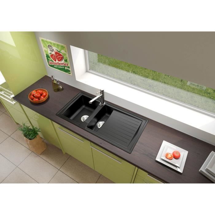 Fregadero de cocina empotrable STRADOUR Arena de 1,5 cubetas + 1 escurridor - Resina - 100 x 50 cm - Negro
