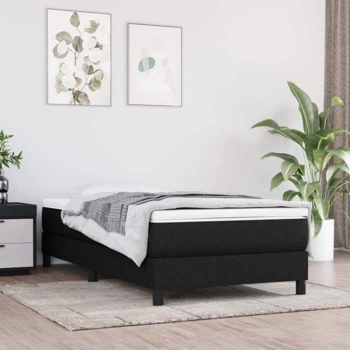 Base letto imbottita - GAROSA - Nera - 90x200 cm - Tessuto 100% poliestere - Gambe robuste incluse