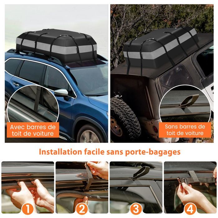 Portaequipajes para coche COSTWAY 424L impermeable con cerradura de combinación, alfombrilla antideslizante, ganchos para puerta y correas reforzadas, 112x86x43cm