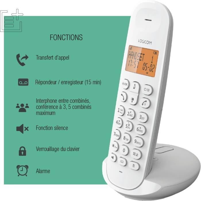 Draadloze vaste telefoon - LOGICOM - DECT ILOA 155T SOLO - Wit - Met antwoordapparaat