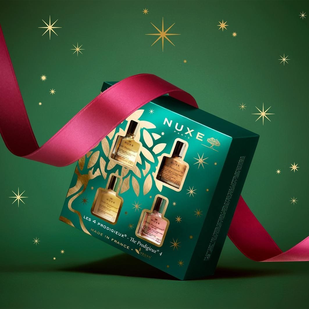 NUXE kūno priežiūros rinkinys Nuxe Prodigieux® sauso aliejaus rinkinys veidui, kūnui ir plaukams – Huile Prodigieuse® 10 ml + Huile Prodigieuse® Florale 10 ml + Huile Prodigieuse® Or 10 ml + Huile Prodigieuse® Riche 10 ml 1 vnt.