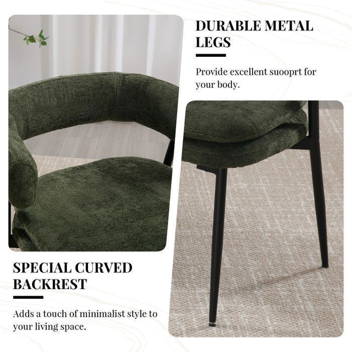 Wahson Dining Chair Set of 2 Chenille Chairs, Comfortable and Modern Living Room Chairs for Kitchen and Home, Green