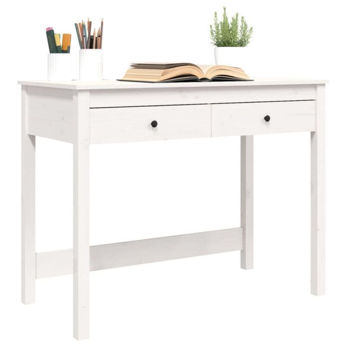 vidaXL Desk with Drawers, White, 100x50x78 cm, Solid Pine Wood, 824644