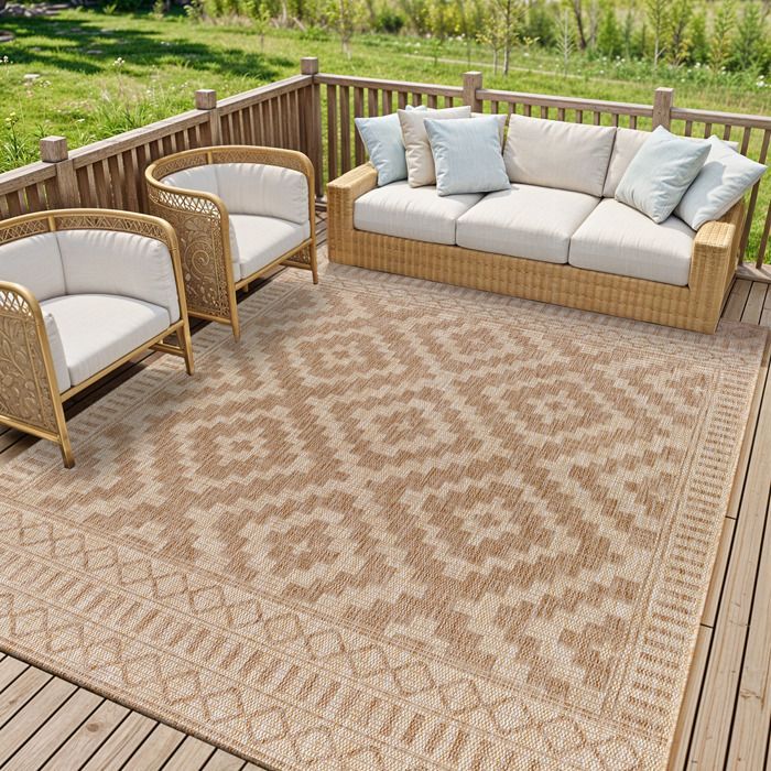 LIVABLISS Tapis d'Extérieur/Intérieur Aspect Jute TRICIA 200x275cm Beige/Ivoire