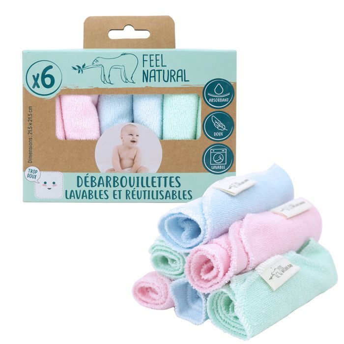 Lot de 6 Débarbouillettes Bébé Lavables et Réutilisables – Lingettes Ultra Douces Coton & Polyester – Peaux Sensibles