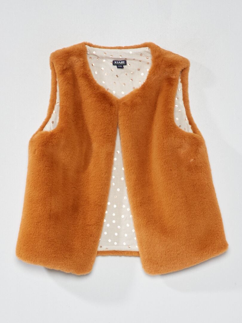 Mouwloos vest van imitatiebont - BRUIN