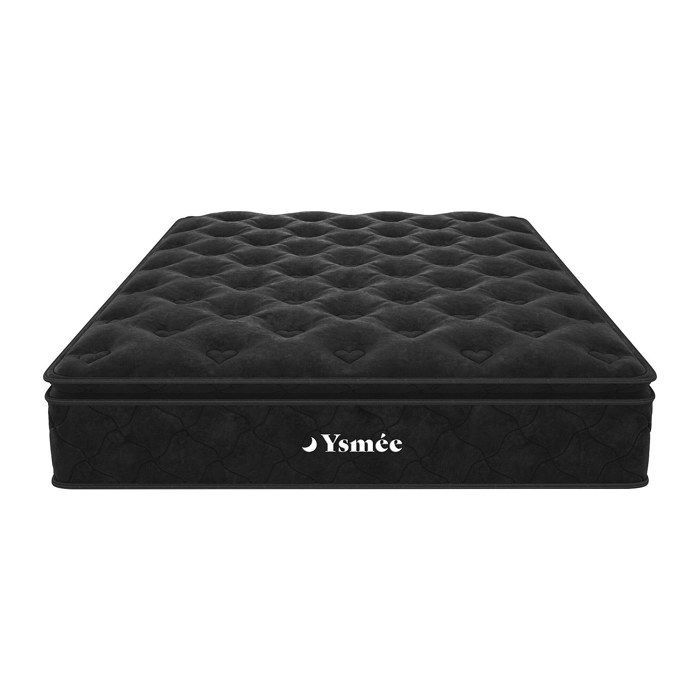 Juego de cama de 160 x 200 cm con somier de láminas + colchón de muelles ensacados con topper integrado de 28 cm de grosor - BLACK DREAM de YSMÉE