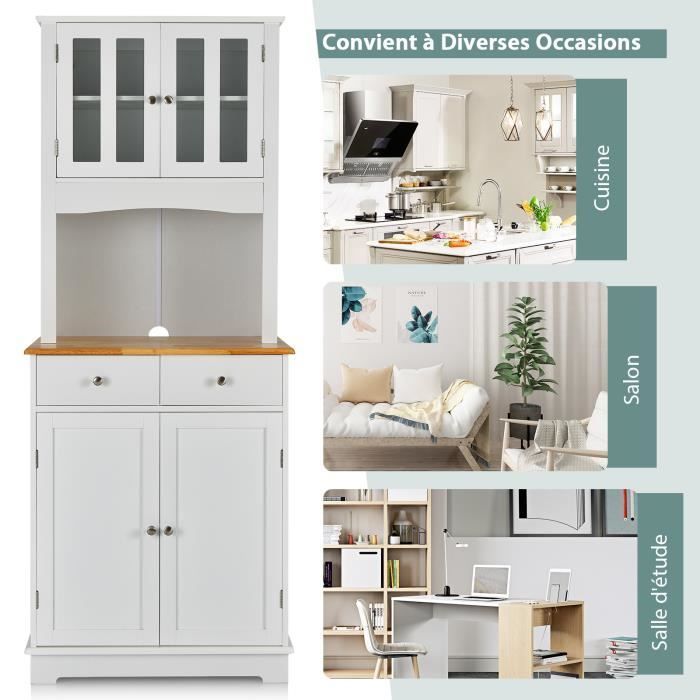 Aparador de cocina COSTWAY con 2 cajones y 2 armarios, 2 puertas de cristal, gestión de cables, estantes ajustables, 68 x 40 x 170 cm