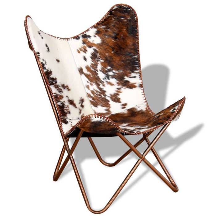 Silla mariposa - Piel auténtica - Marrón y blanco - 1 plaza - Estilo vintage - Para interior