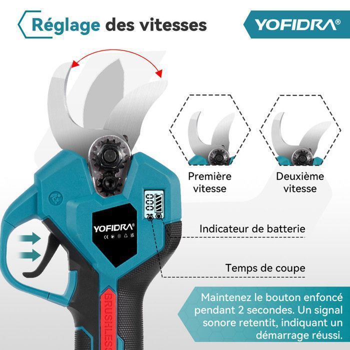 Tesoura de poda de cabo longo YOFIDRA de 8 polegadas + tesoura de poda de 28 mm, cabo de 100 a 177 cm, 2 baterias de 3000 mAh