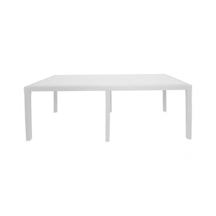 Table d'extérieur Roma, Table à manger rectangulaire extensible, Table de jardin extensible effet rotin, 150x90h72 cm, Blanc