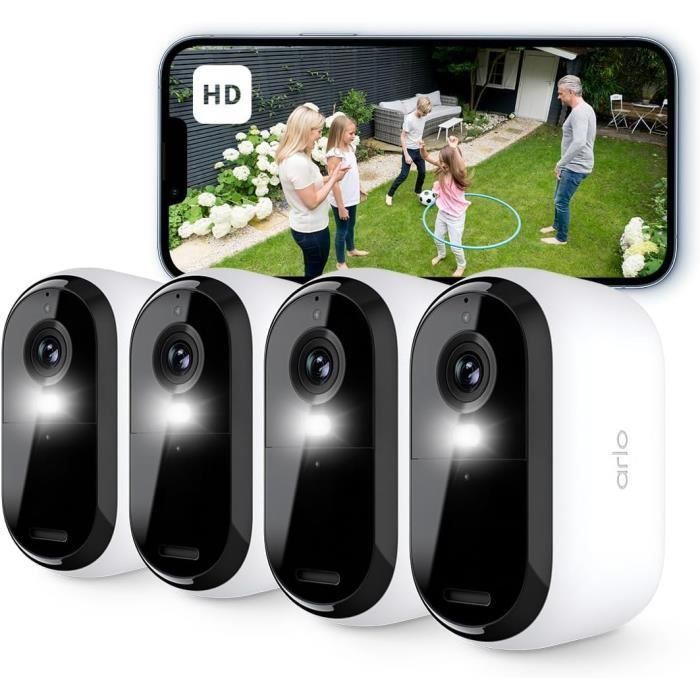 Arlo Essential 2 HD,Caméra de Surveillance WiFi Extérieure Sans Fil,Autonomie de 6 mois,Vision Nocturne Couleur,Éclairage,Sirène