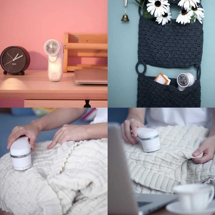 Rasoir Anti-Bouloche MARQUEUNE,Anti-Peluche Électrique,Tondeuse à Textile de USB Rechargeable Portable(blanc)