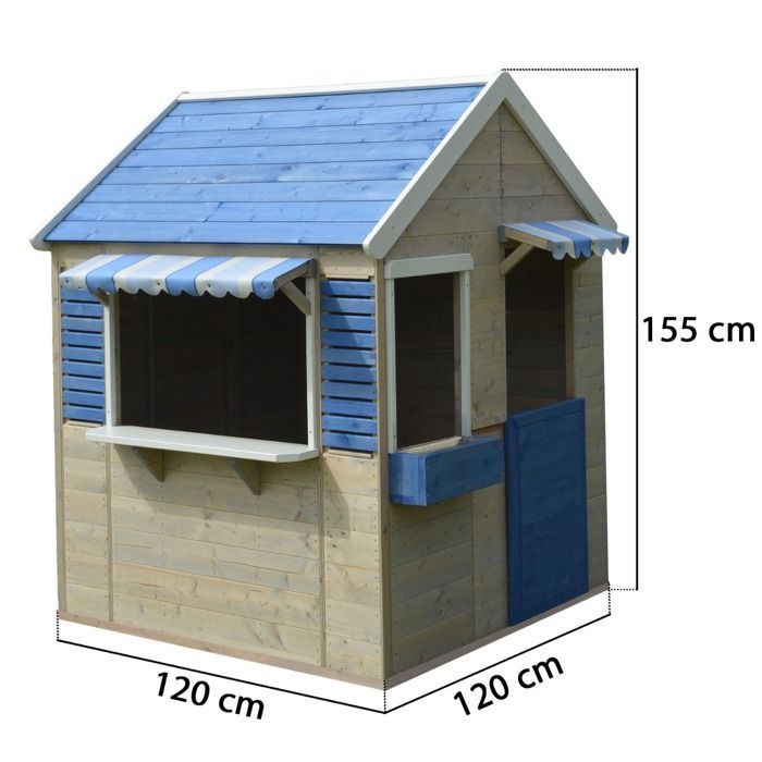 Kangui - Maison de jardin enfant extérieur - Cabane en Bois avec plancher - Toit étanche - Bleu et Blanc