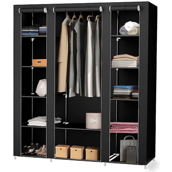 Storage Wardrobe - MENGDA - Fabric Wardrobe - Black - Contemporary - Large Capacity