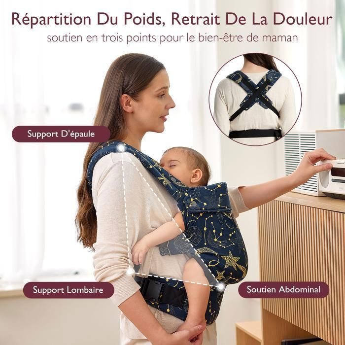 Momcozy-kantoreppu, ergonominen kantoreppu, sopii vauvoille 3,2–20 kg, tähtitaivas