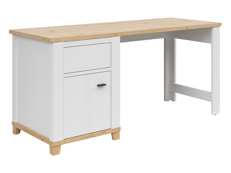 Biurko Hygge 160 cm z drzwiami i szufladą biały/dąb artisan