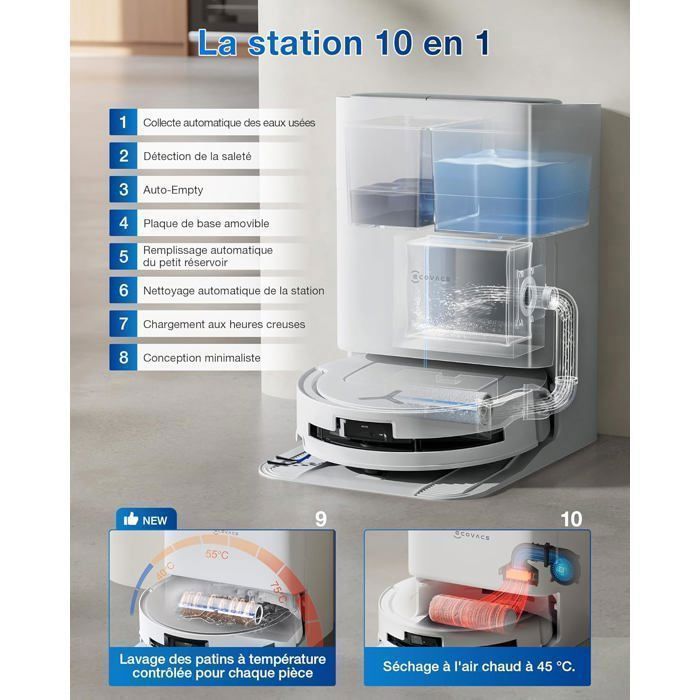 ECOVACS DEEBOT T80 OMNI Aspirateur Robot  laveur, 18 000 Pa, Nettoyage automatique instantan OZMO ROLLER, 75℃ Lavage