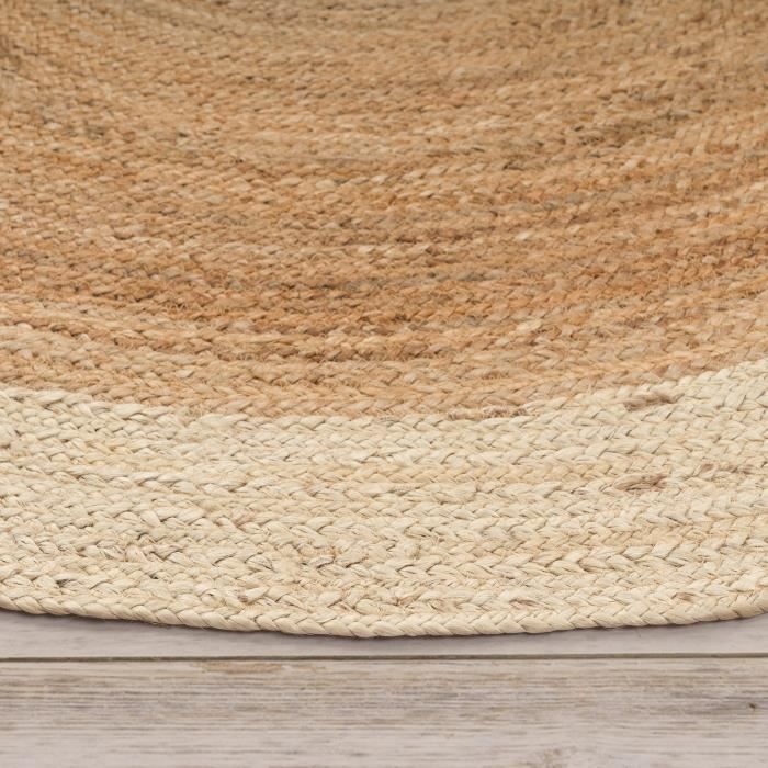Paco Home Round Handmade Living Room Rug, Short Pile with Modern Border, Off-White and Beige, 120 cm Round
