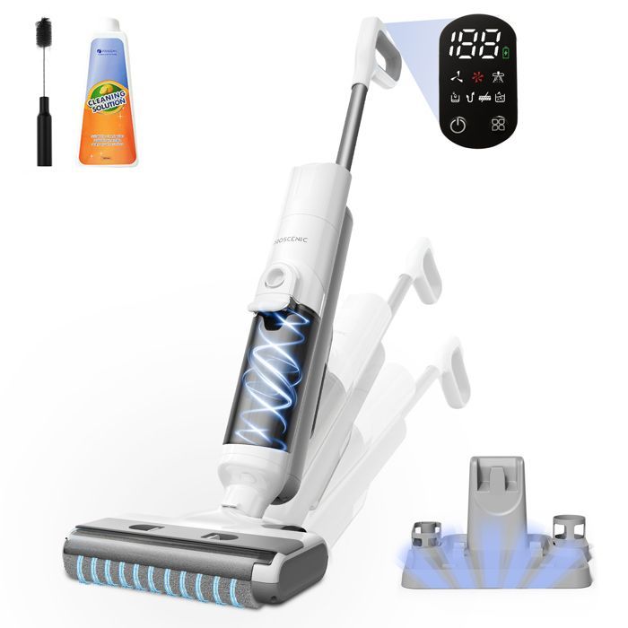 PROSCENIC F10 Ultra Aspirateur laveur sans fil -Sec/humide -Brosse à bord étroit - Réservoir 1.3L -Ecran LED - Auto-nettoyage-60min