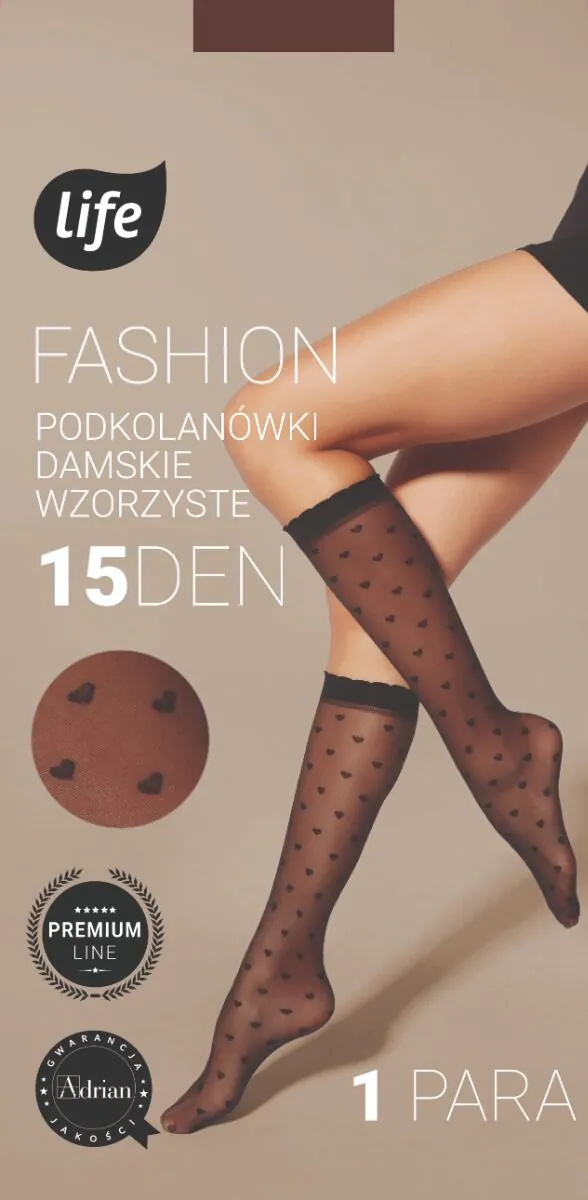 Life Podkolanówki wzorzyste 20 DEN wzór serduszka rozm. uniwersalny kolor nero