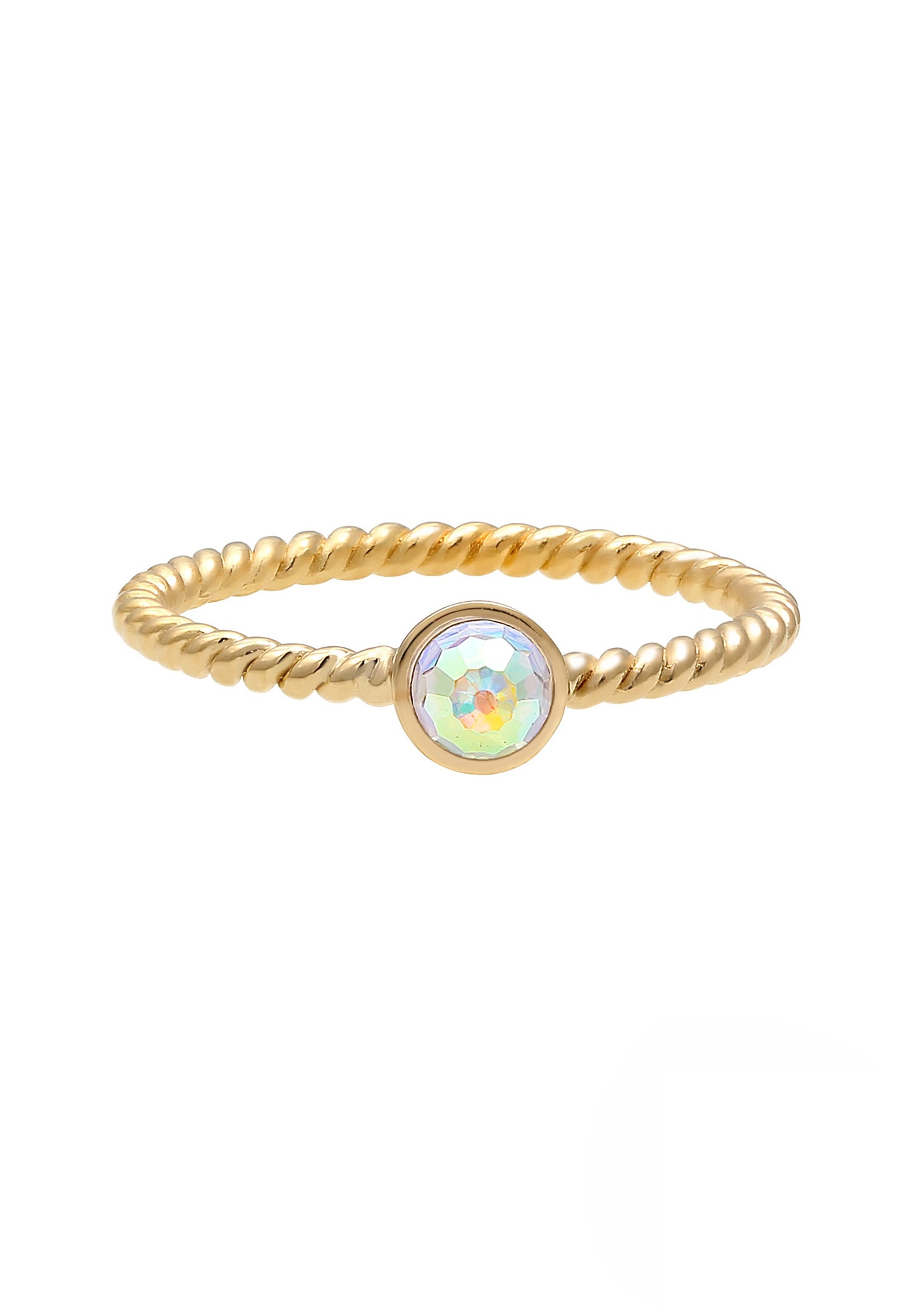 Elli Femmes Solitaire Twisted avec cristaux en argent sterling 925 plaqué or