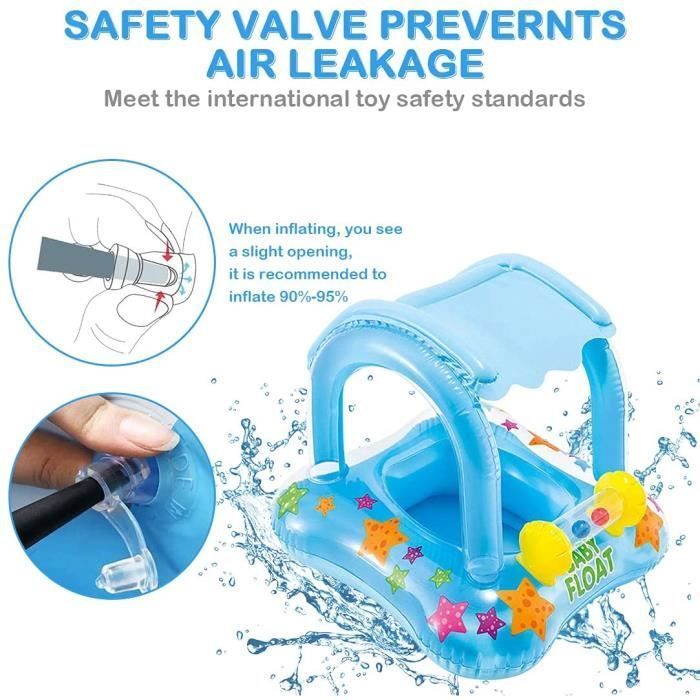 Flotador de baño para bebé, asiento de piscina, flotador de baño inflable, flotador de baño con cubierta inflable (azul)
