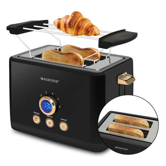 Tostadora digital MAGICFOX, 2 ranuras extra anchas, 3 funciones preestablecidas, expulsión automática, tostado clásico - 840 W - Negra