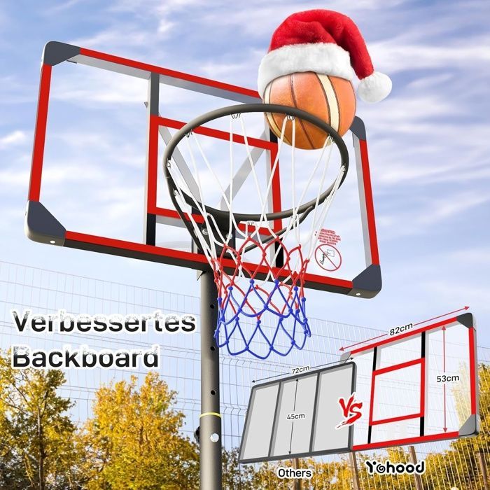 Aro de baloncesto NECHE - Altura ajustable 147-260 cm - Rojo - Uso interior/exterior - Unisex