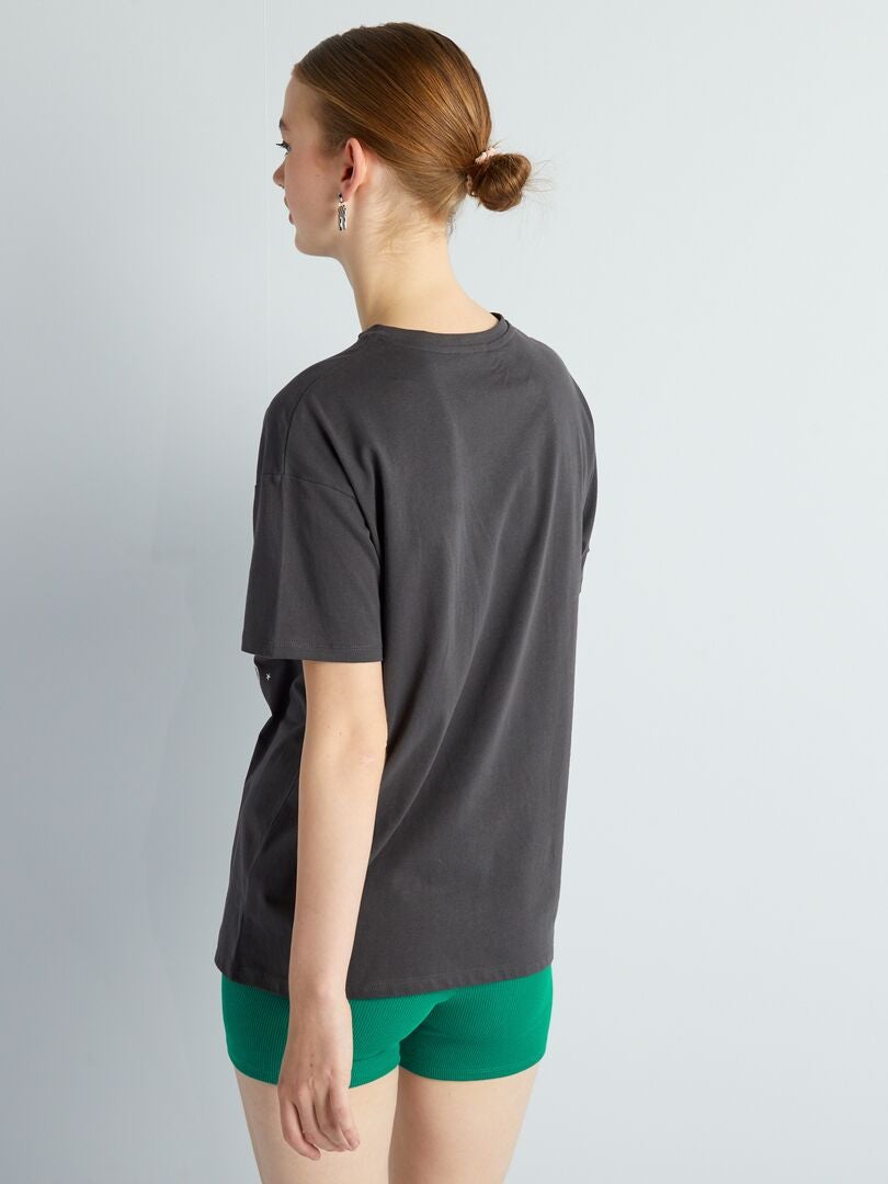 Oversized T-shirt met print - ZWART