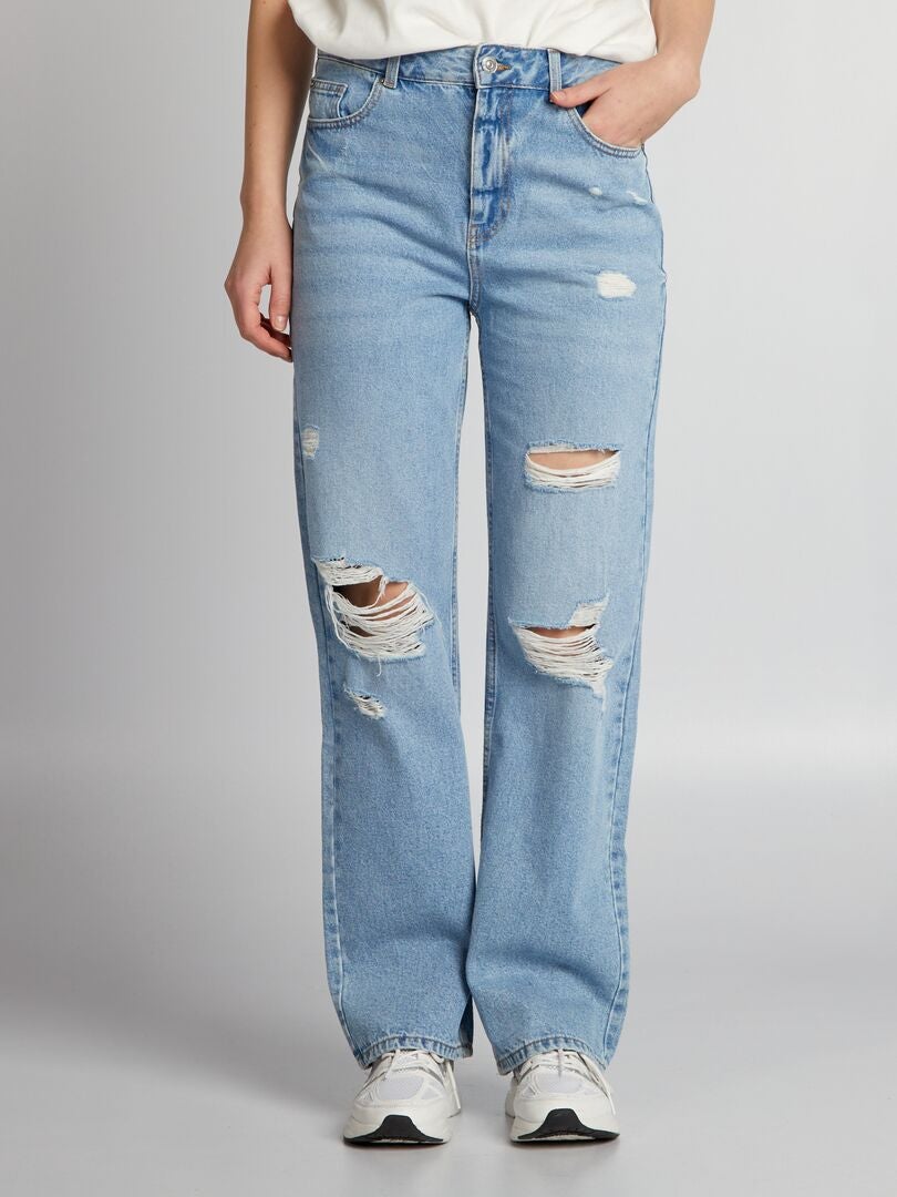 Ballonjeans met slijtageplekken - BLAUW