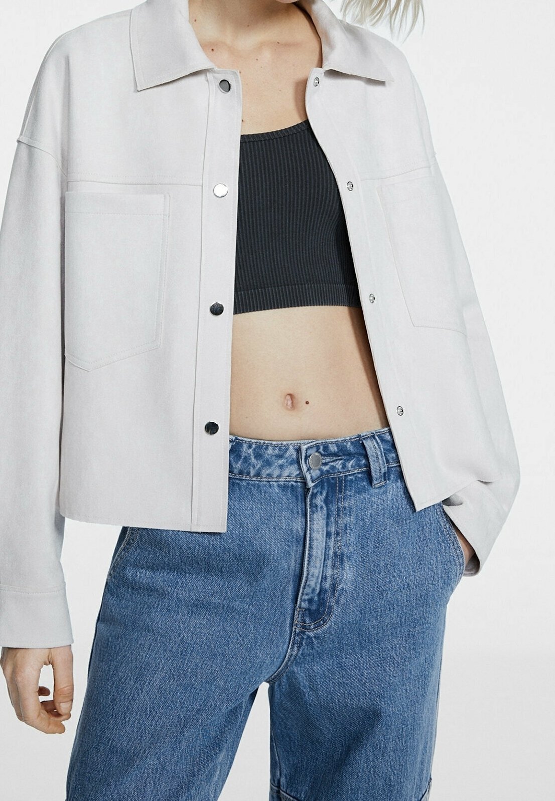 Stradivarius Kunstlederjacke – cremeweiß