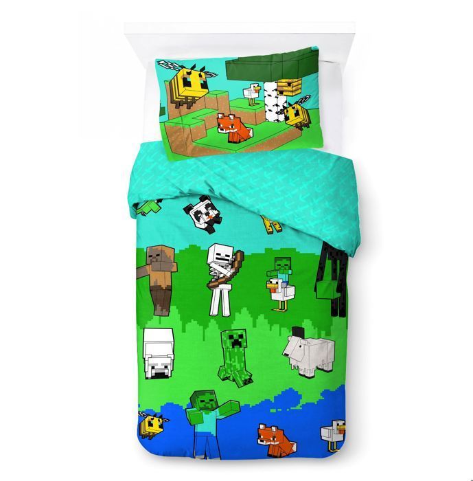 Juego de ropa de cama infantil Minecraft Creative Mode, 140x200 cm, 100% algodón, cama individual